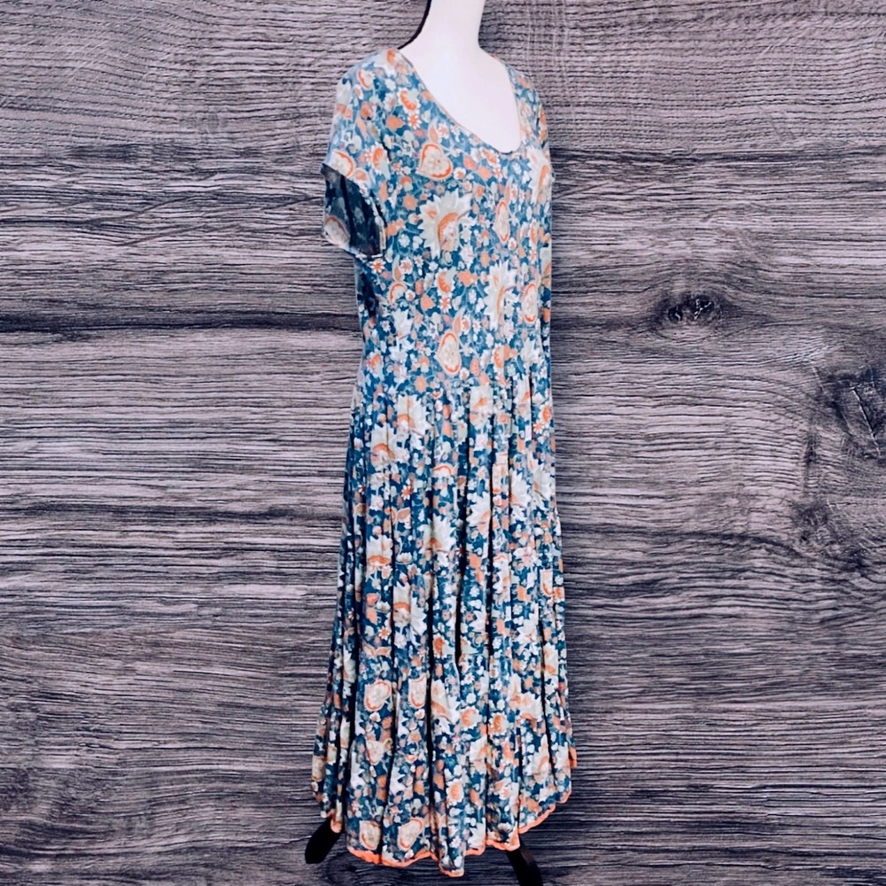 Soft Surroundings Kara Maxi Dress Large TealFloral Boho Tiered Cottagecore  2X - Picture 5 of 9
